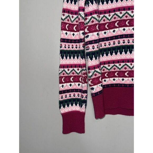 J.Crew Womens Fair Isle Sweater Holiday Crewneck Preppy Pink Green Christmas Med - Picture 5 of 16
